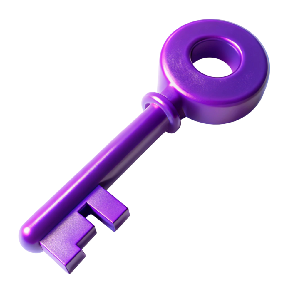 3D Render of a Purple Metallic Key - Symbol png
