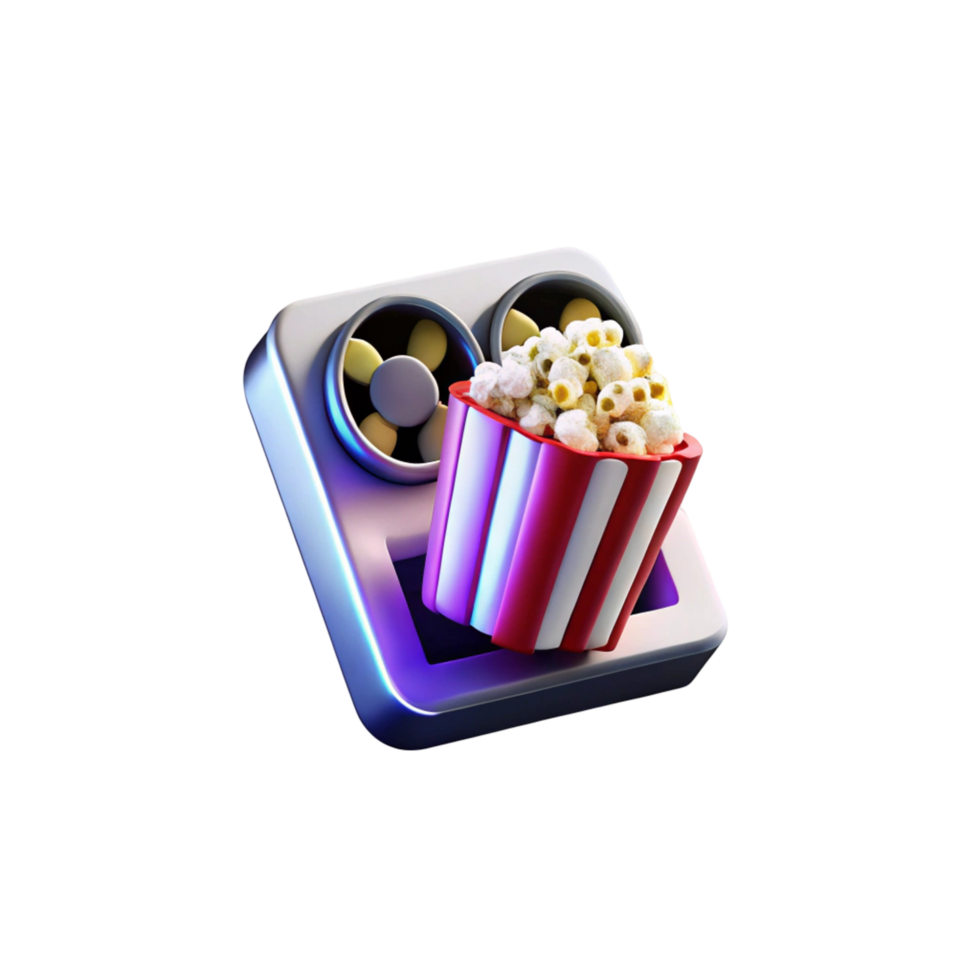 3D Render of Popcorn Bucket and Film Reel Icon png