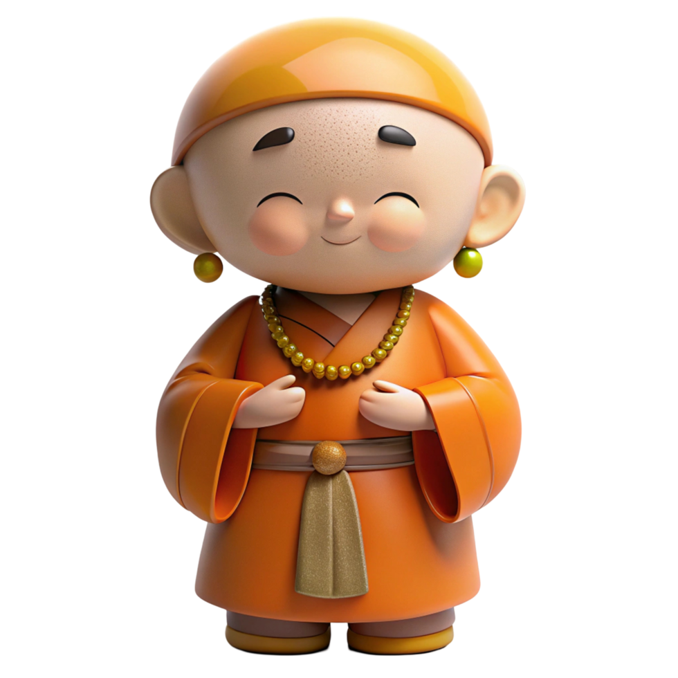 Cheerful 3D Render of a Young Buddhist Monk png