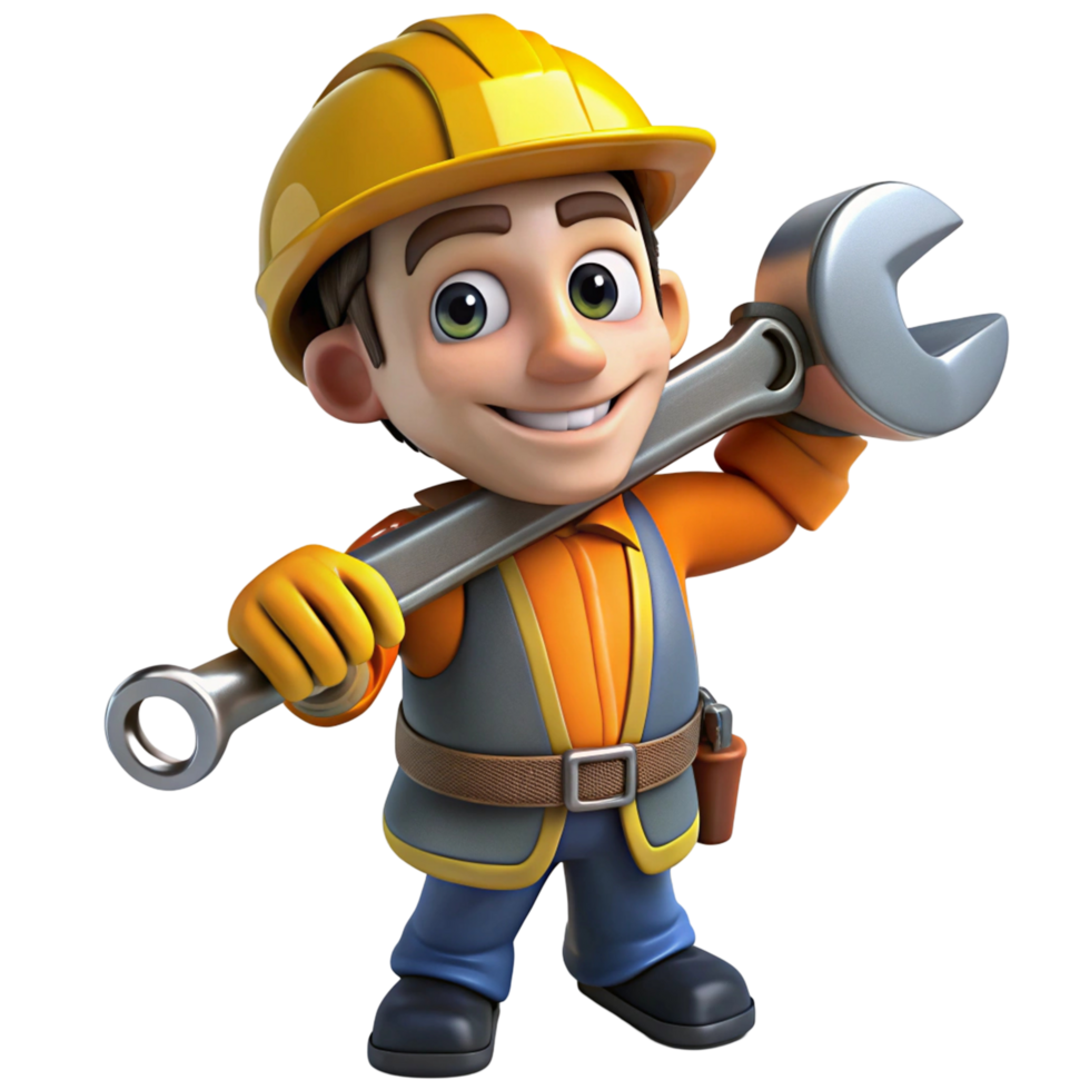 Smiling 3D Cartoon Construction Worker Character png