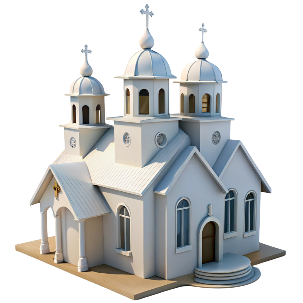 3D Render of a White Church with Three Domes png