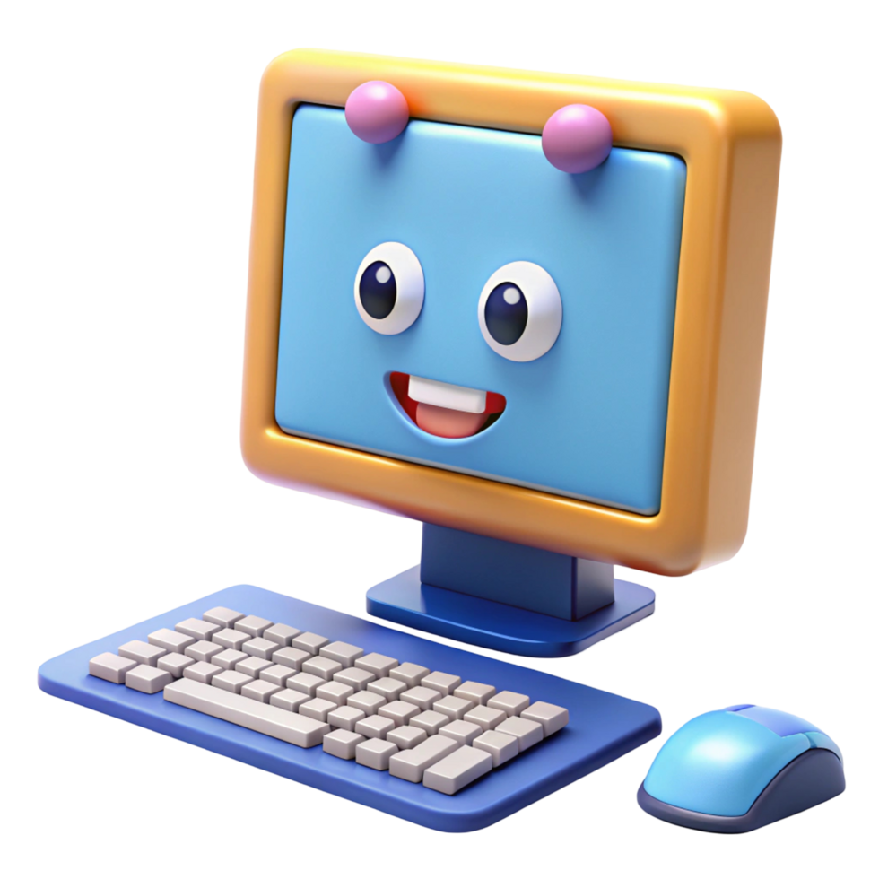 Happy Computer Character 3D Render of a Smiling png