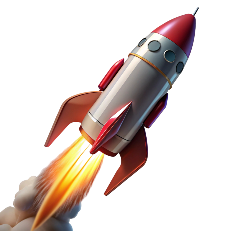 Retro Rocket Launching into Space - 3D Render png