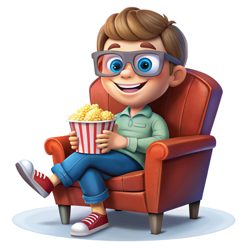 Happy Boy Enjoying Movie Night with Popcorn png