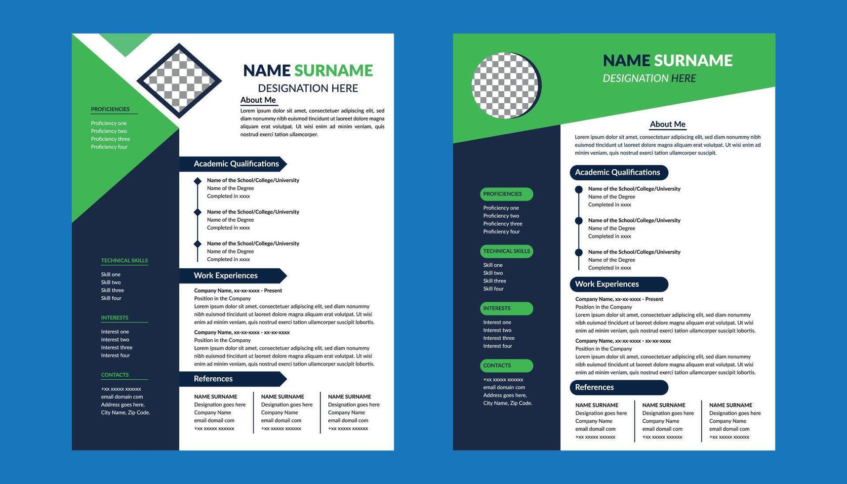 Modern Resume Design in Bundle. Artistic Template Display for Promotional Campaign. vector