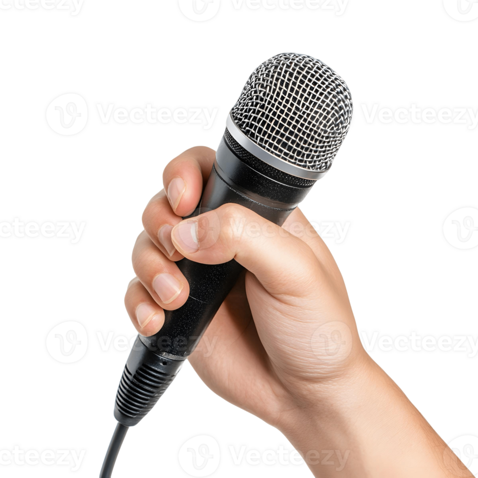 Public Speaker Holding a Wired Microphone png