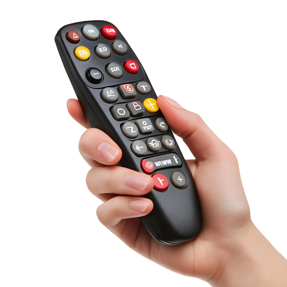 Close Up of Hand Operating a TV Remote png