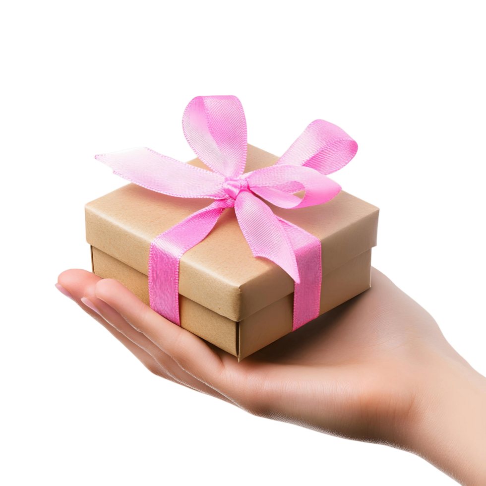 Wrapped Present with Bow Held by a Hand png