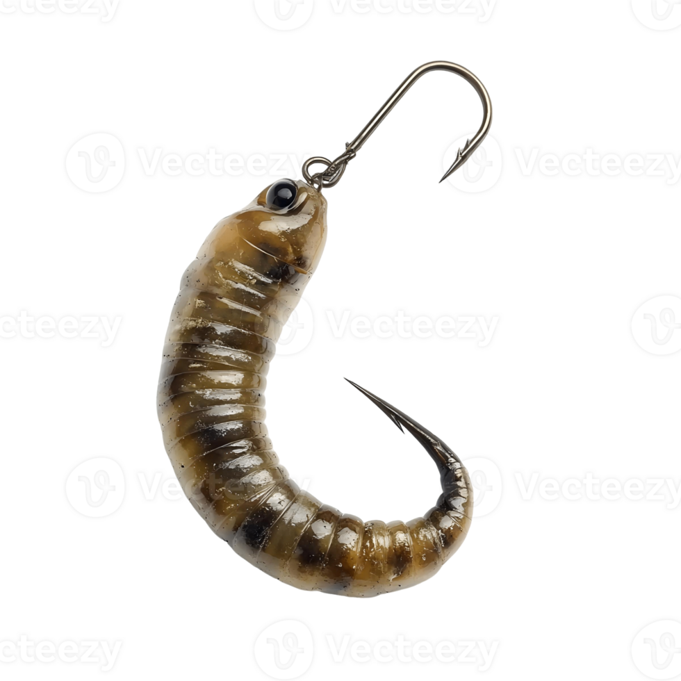 Realistic Worm Bait Attached to a Sharp Hook png