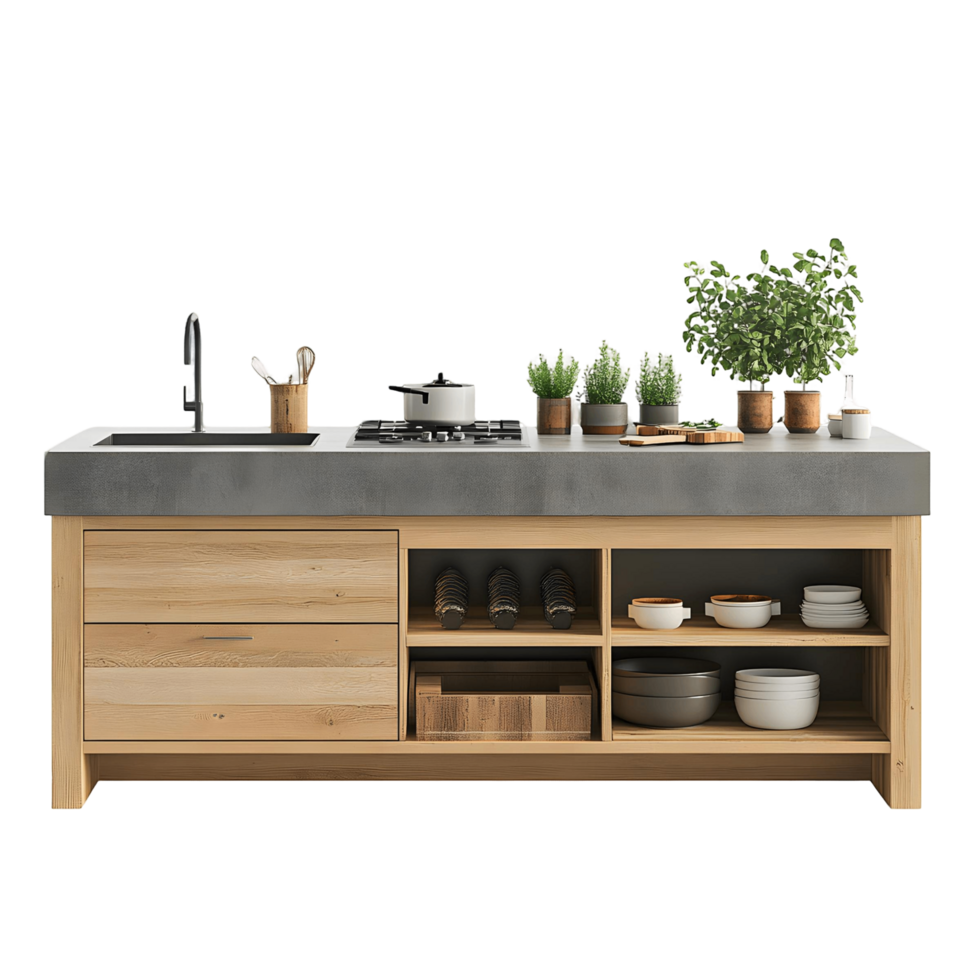 Stylish kitchen island with spacious countertop for cooking png