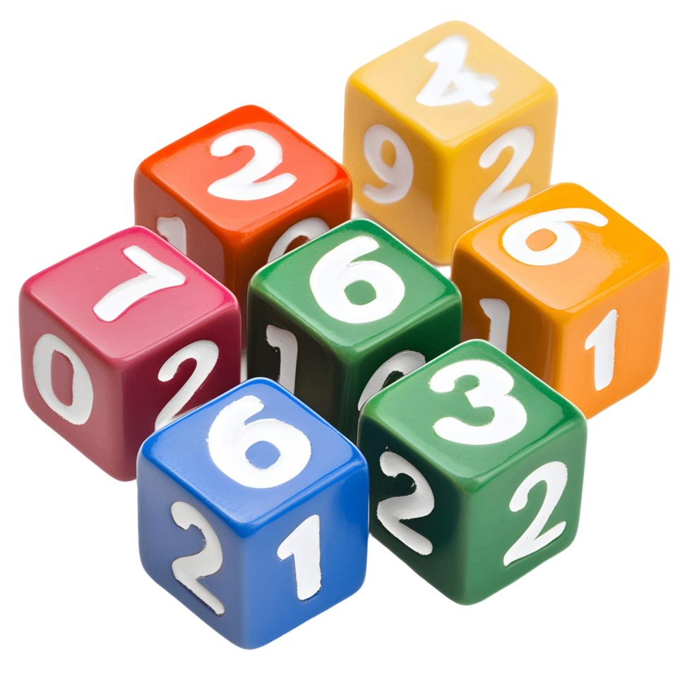Vibrant number cubes for teaching counting and number recognition png