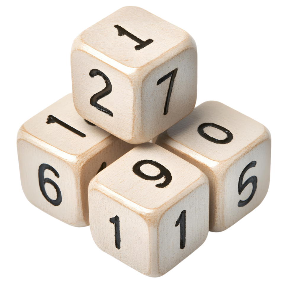 Set of number cubes with clear, visible digits for early learning png