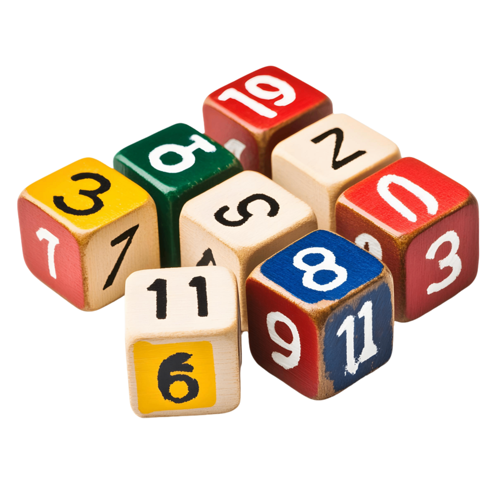 Number cubes with digits from one to ten for learning activities png