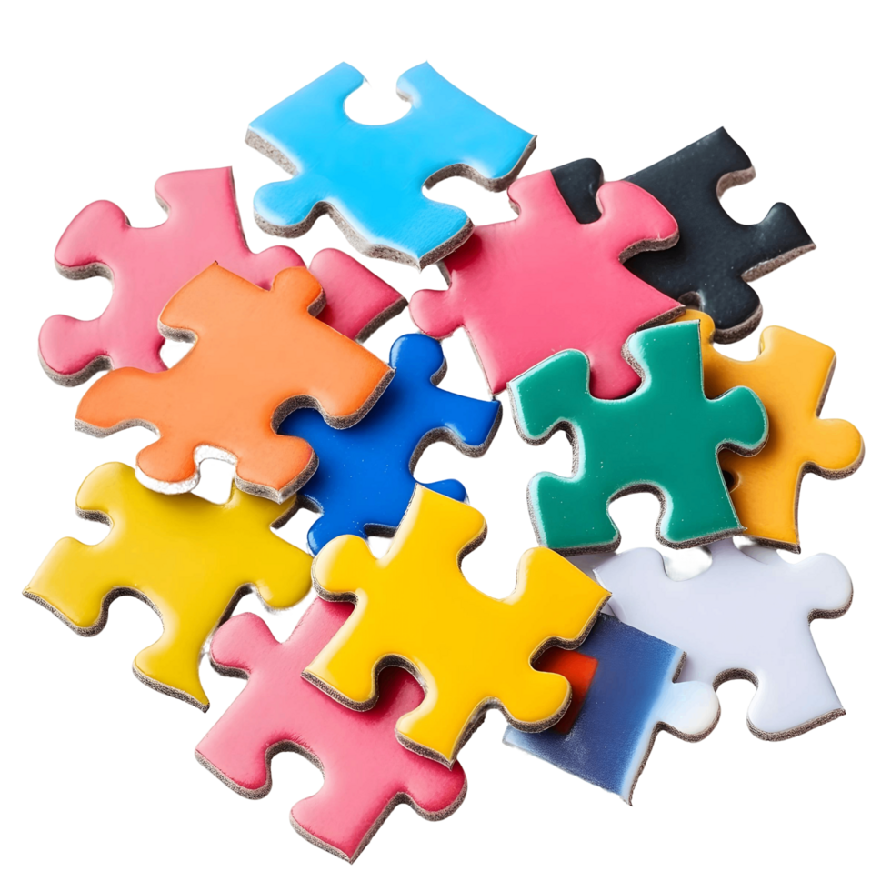 Multi shape and multi colored puzzle pieces for interactive learning png
