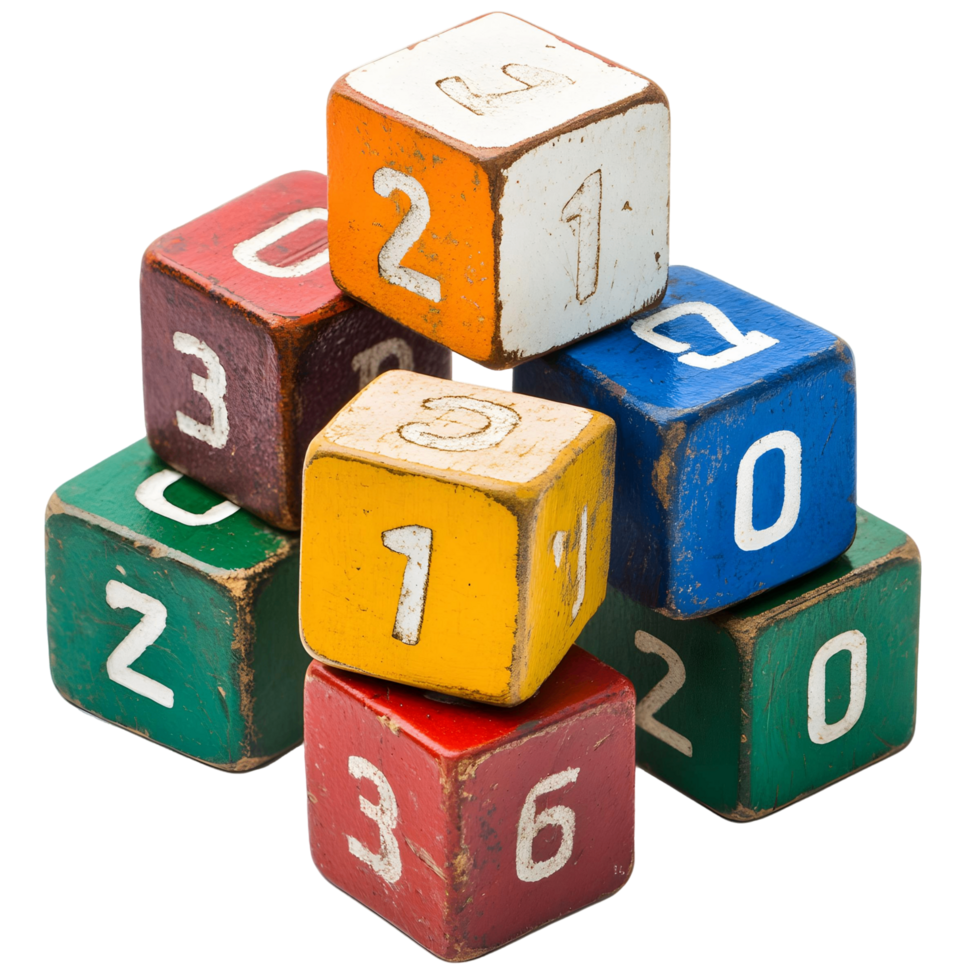 Fun number cubes with digits from one to ten for math practice png
