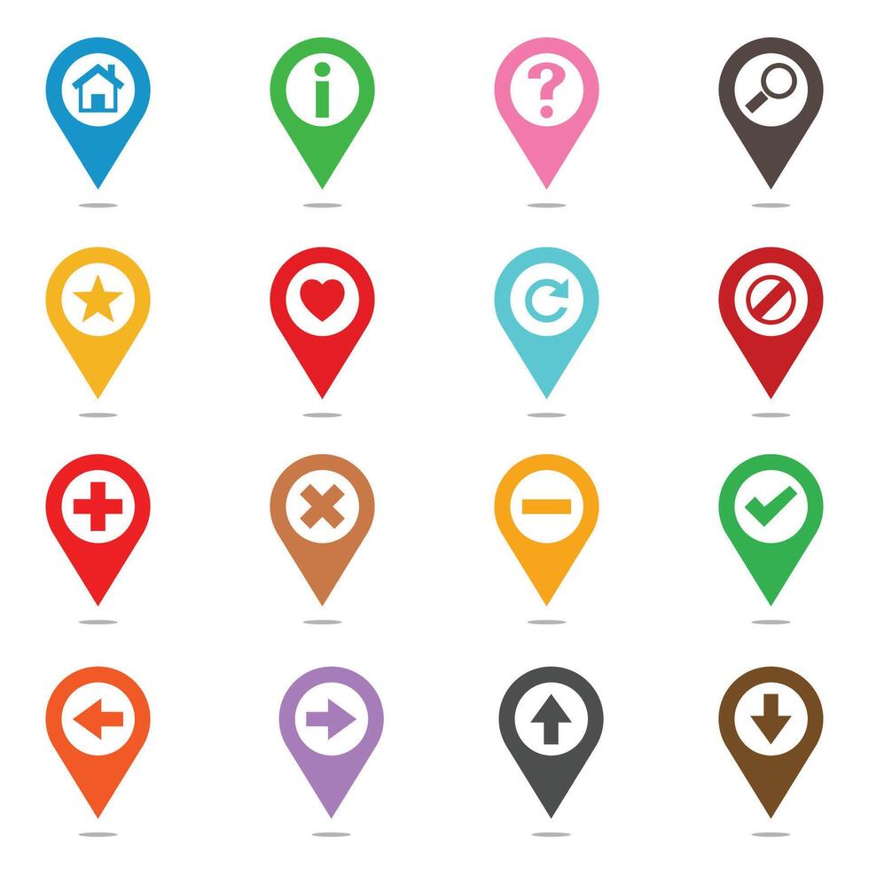 Pin Map Icon Set, Random Location Shapes With Directional Arrows vector