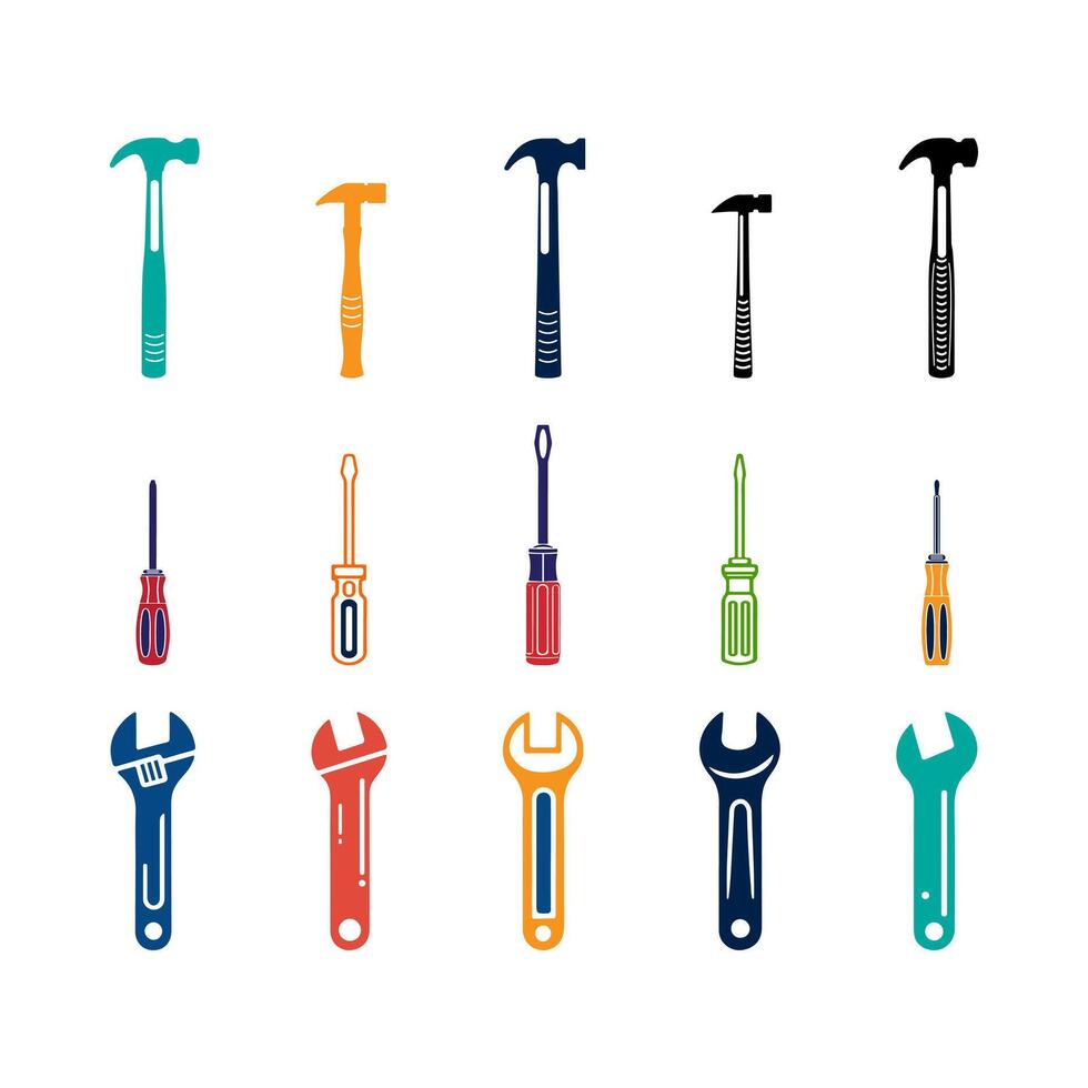 Set of essential hand tools colored icon. vector