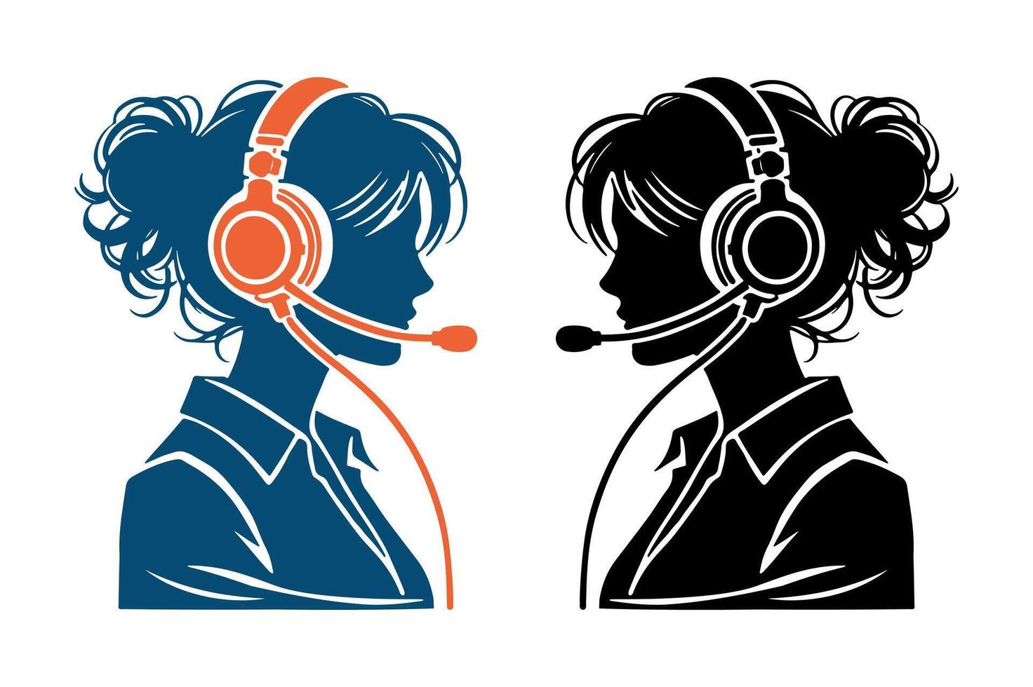 Silhouettes of women with microphone headsets. vector