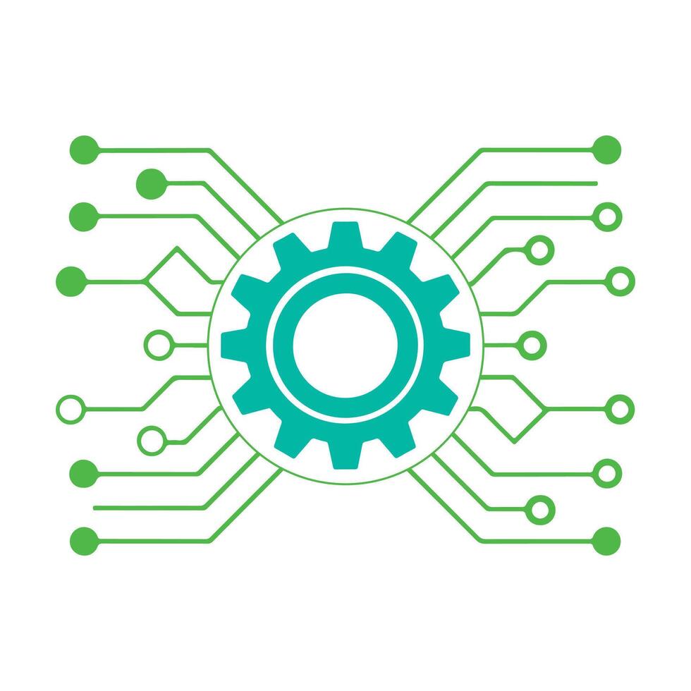 Gear merging icon with circuits. vector
