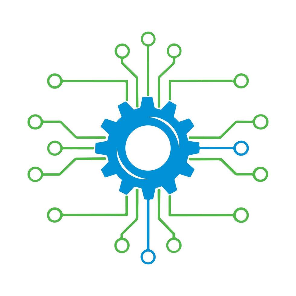 Colored gear with circuit lines. vector
