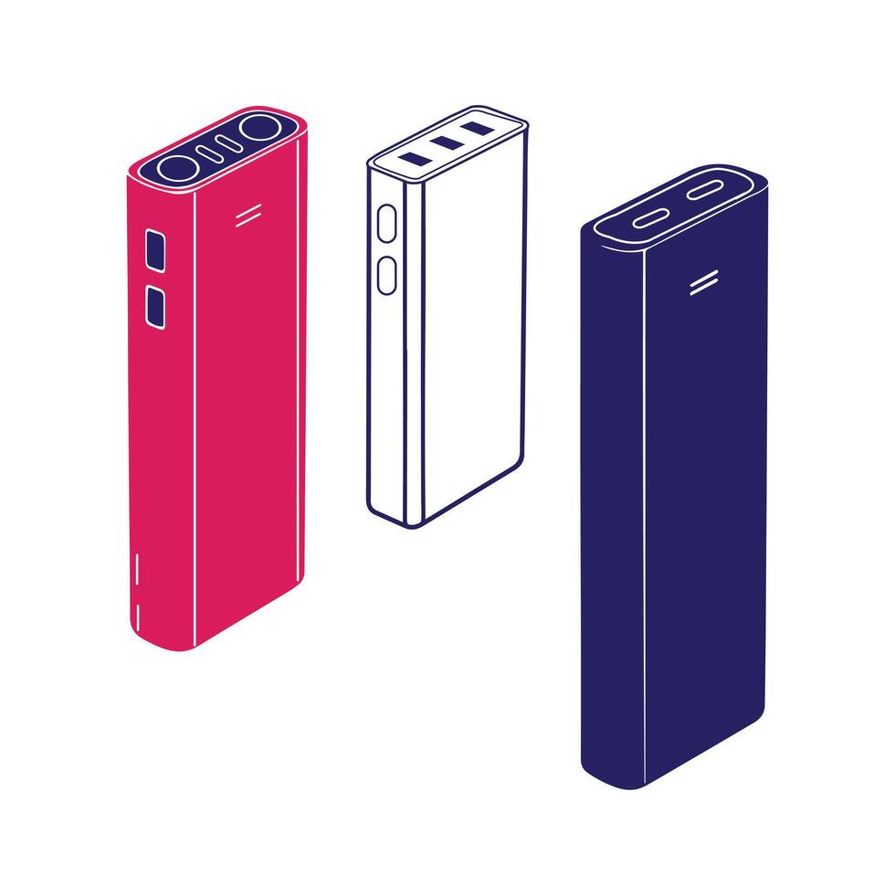 Three different colored power banks are shown vector