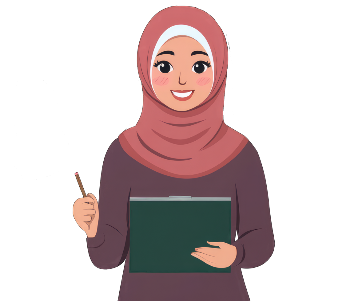 A friendly Muslim woman in a hijab smiles while holding a clipboard and pencil Perfect for educational or business presentations png