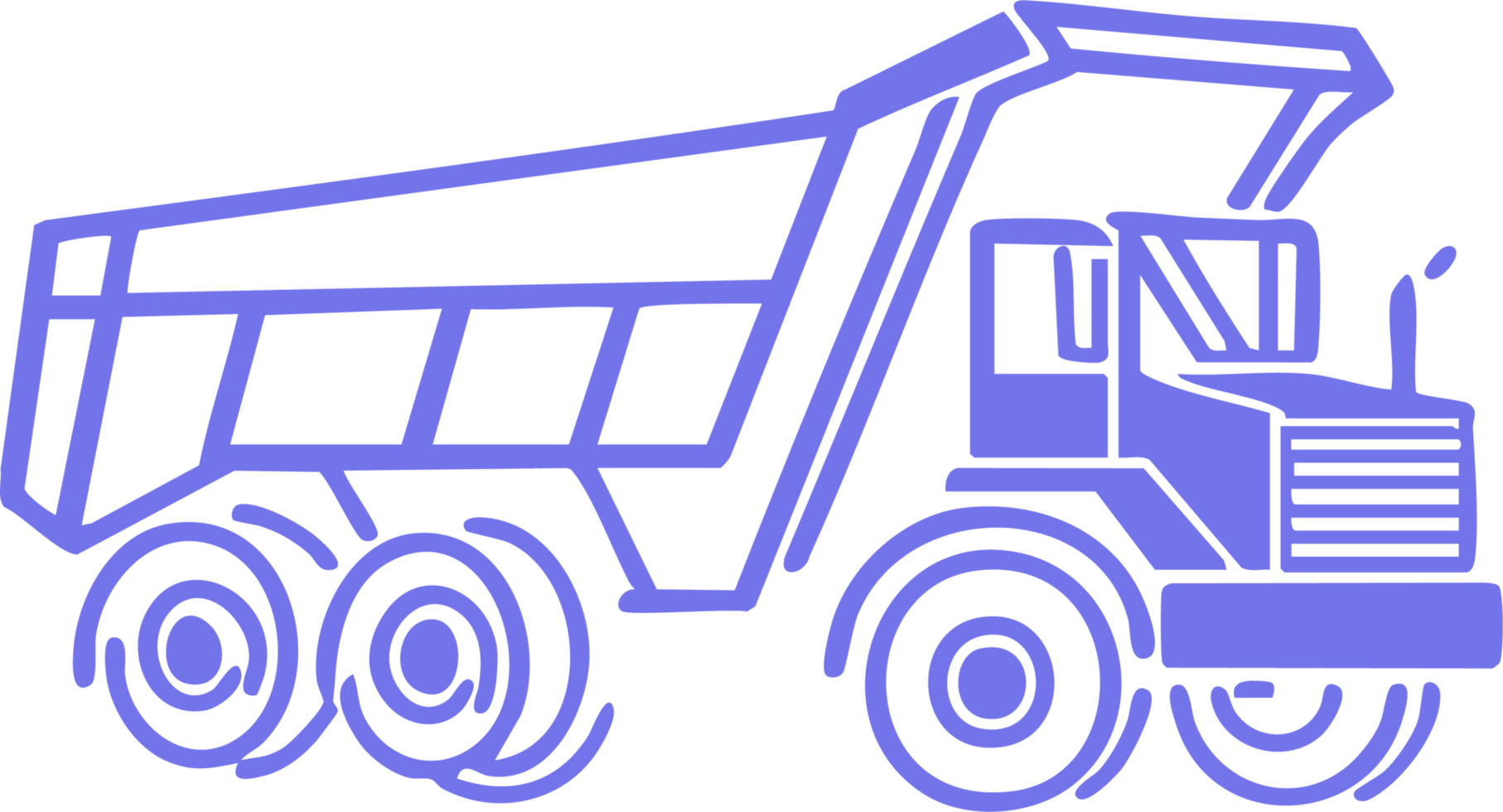 Simple purple line art illustration of a dump truck perfect for construction or transportation websites and designs png