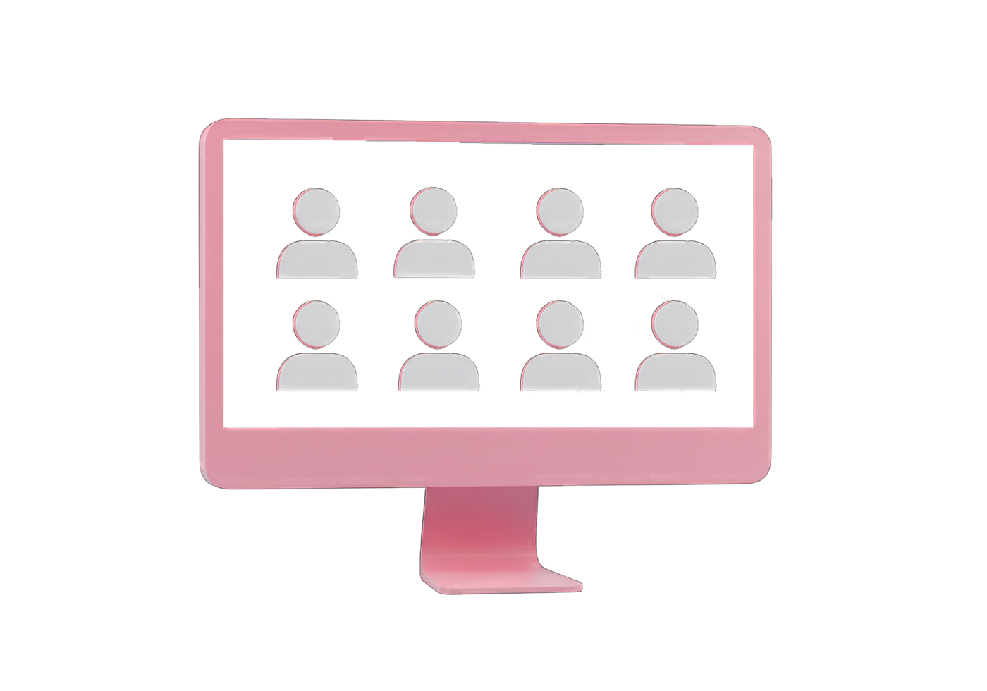 Pink computer screen displays multiple online meeting participants Perfect for illustrating virtual collaboration or online events png