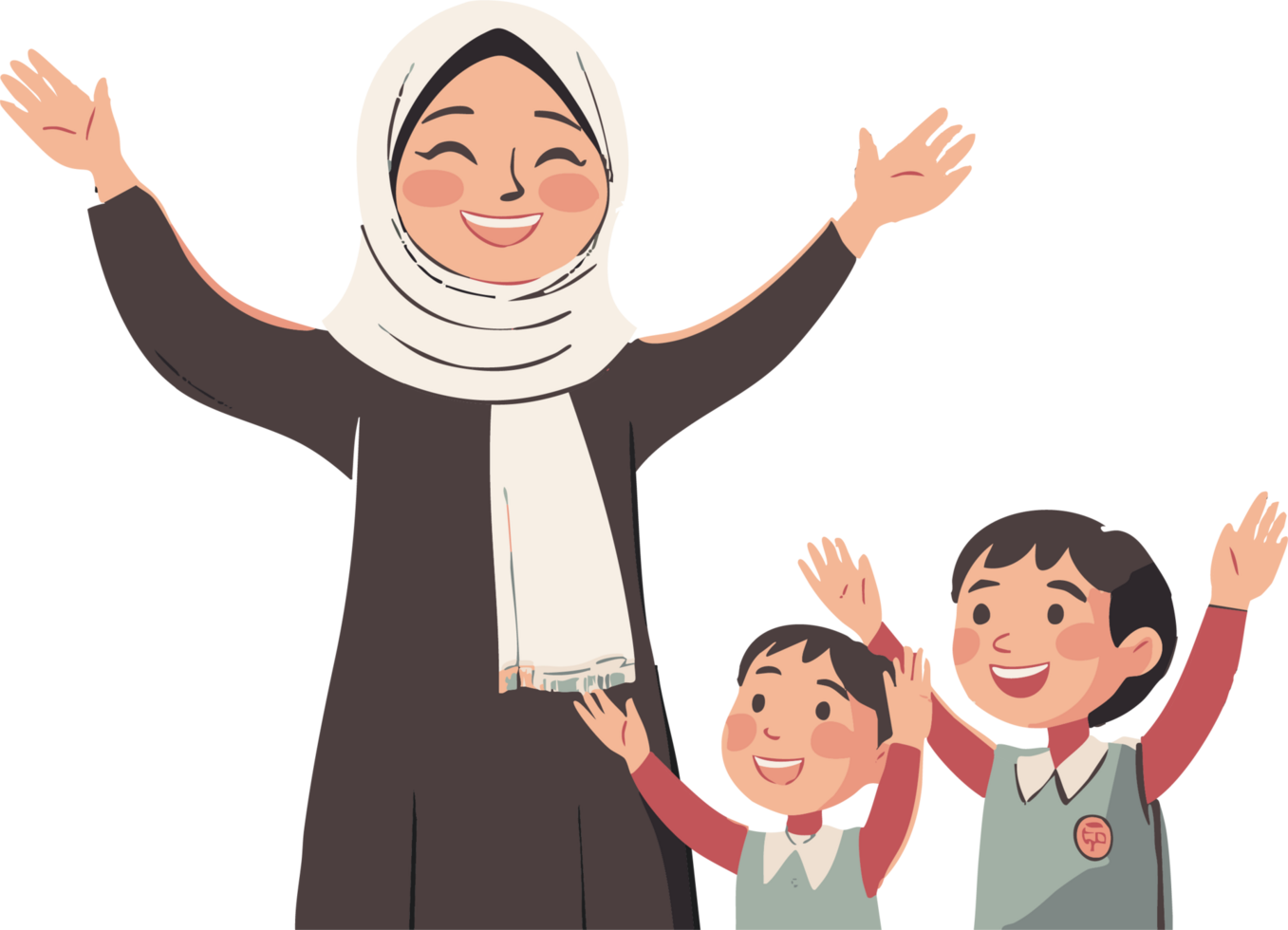Happy Muslim Woman with Children Illustration png