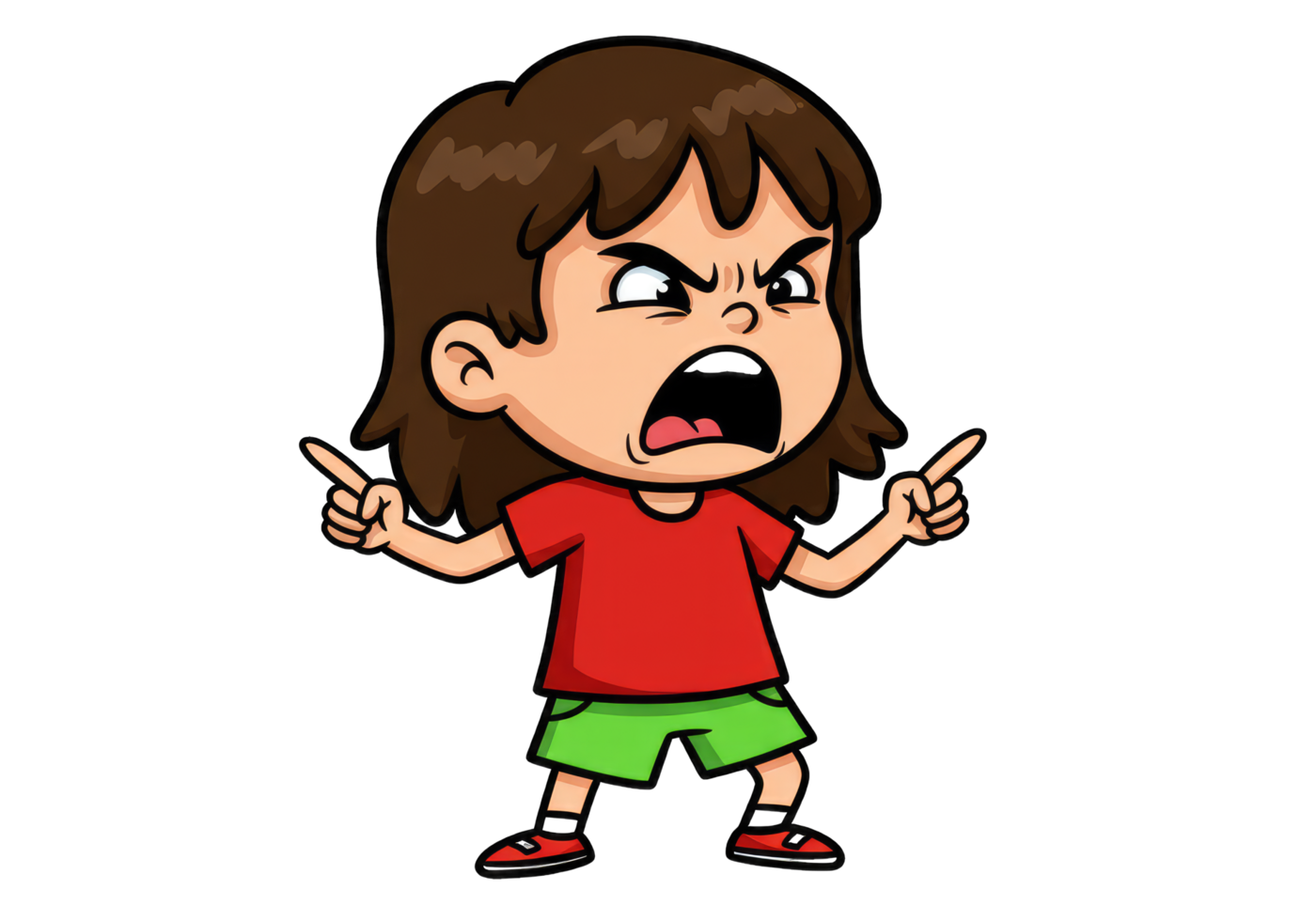 A cute cartoon girl is shown yelling with an angry expression Perfect for children's book illustrations or angry expressions png