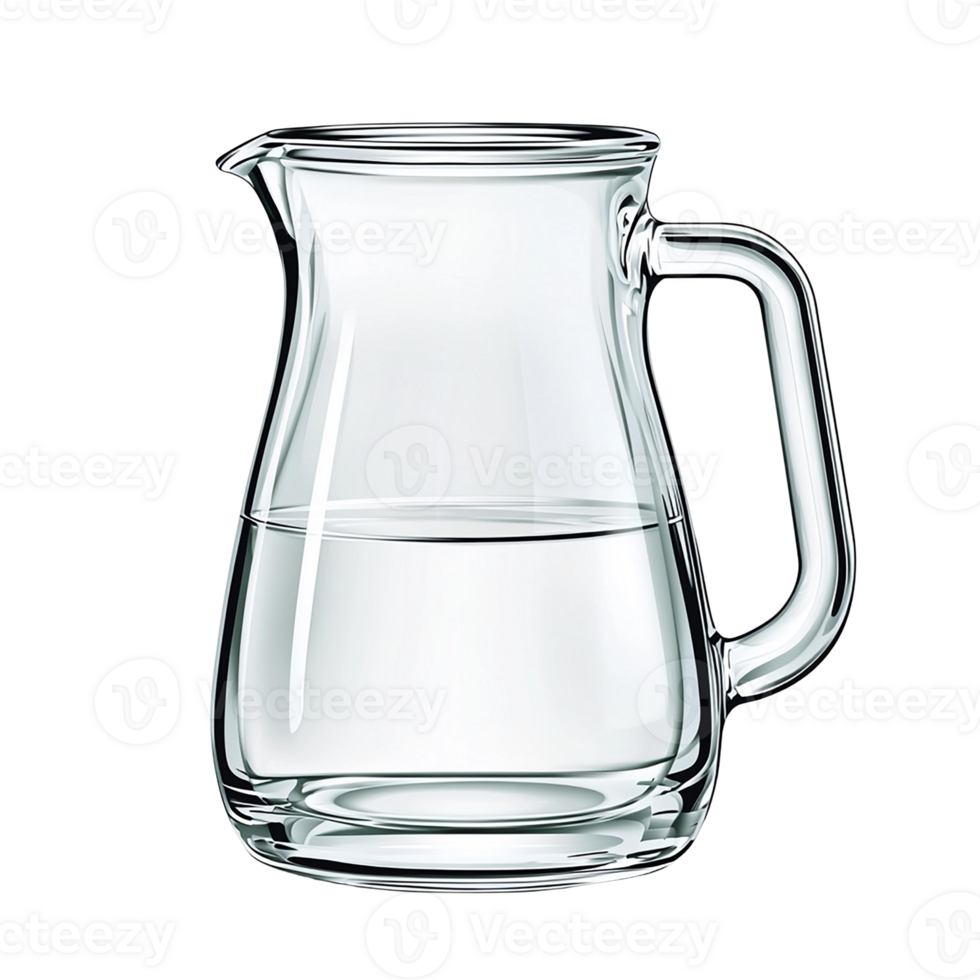 A clear glass pitcher filled with fresh, clean water. png