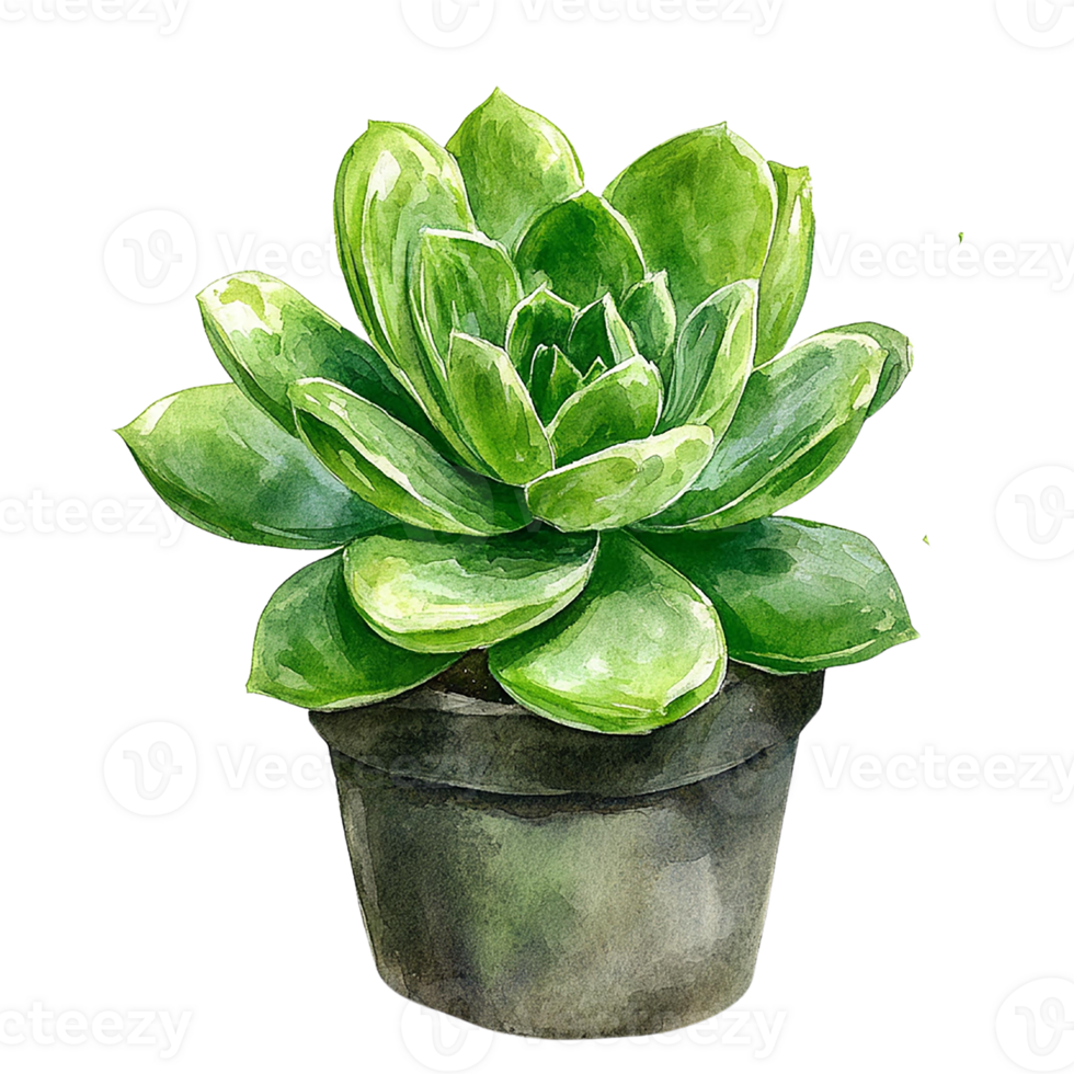 Vibrant succulent plant in a rustic pot for decorative purposes. watercolor clipart cartoon png