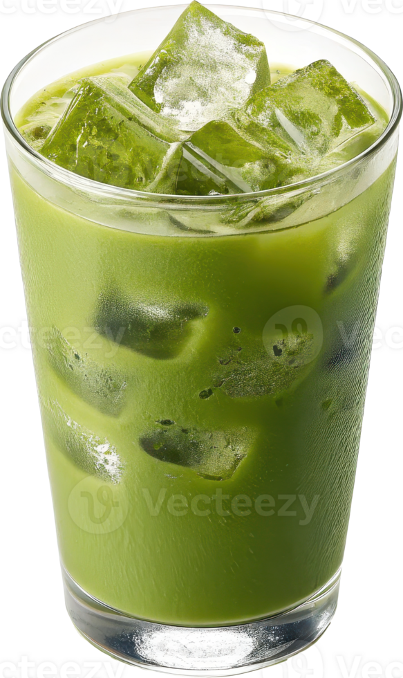 Refreshing Iced Matcha Tea with Frothy Foam in a Glass png