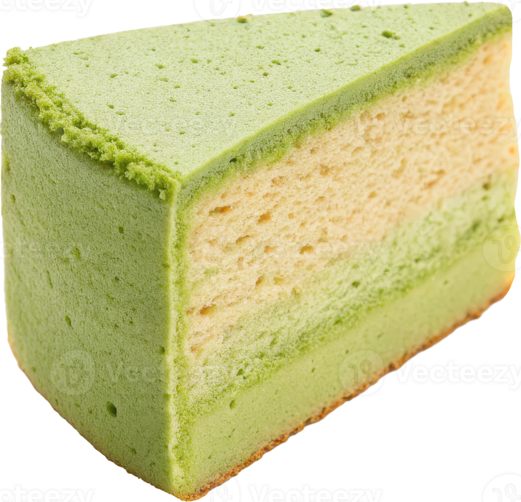 Delicate Matcha Chiffon Cake Slice Showcasing the Soft and Fluffy Texture of this Japanese Dessert png