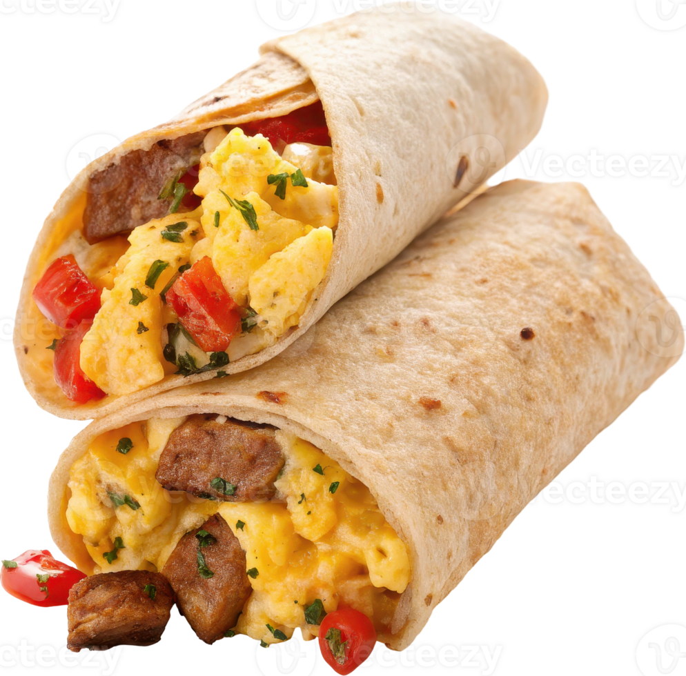 Appetizing Breakfast Burrito Filled with Savory Ingredients for a Satisfying Meal png