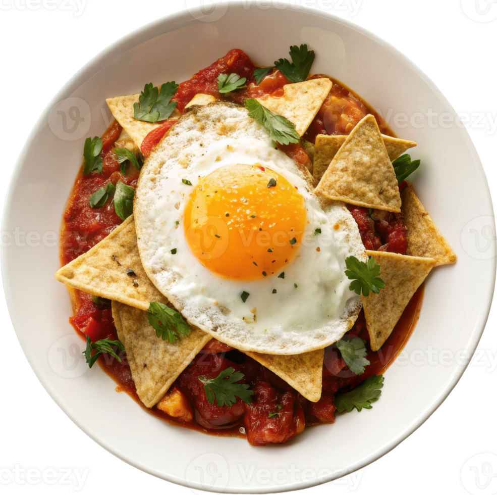 Tasty Chilaquiles with Fried Egg on Plate Served for Breakfast or Brunch png