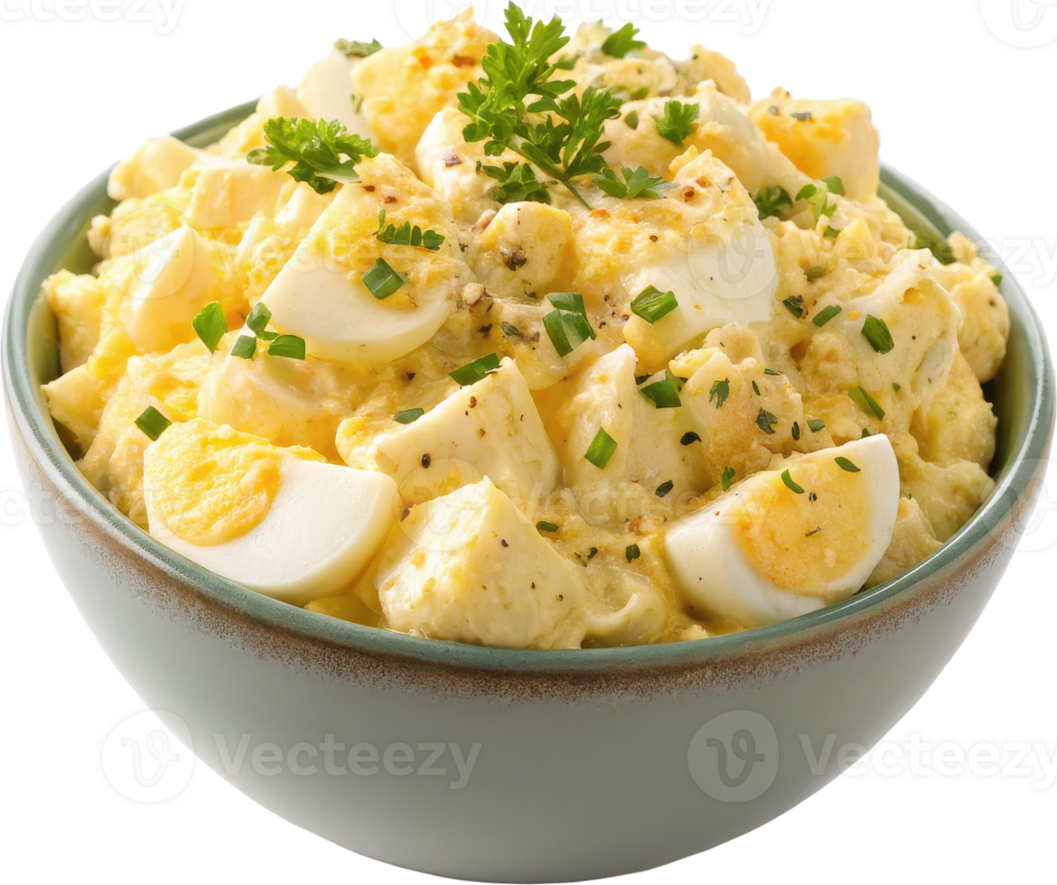 Homemade Creamy Egg Salad in a Bowl Garnished with Fresh Parsley and Chives png