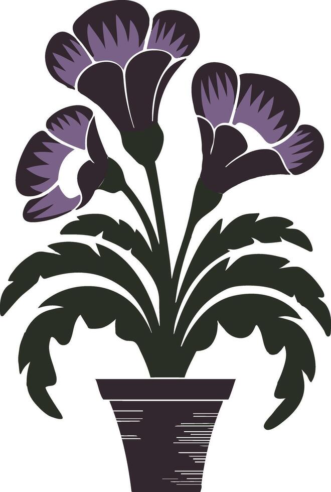 A silhouette illustration of a unique flower plant with a flower pot on a white background. vector