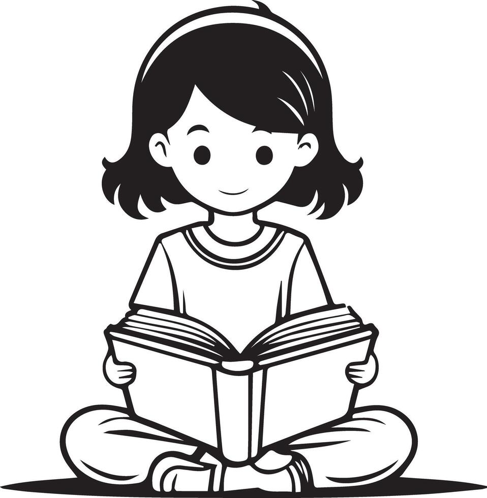 Silhouette of Kids Reading vector