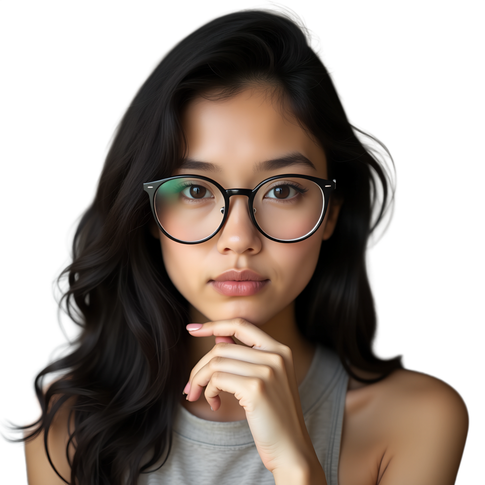 Beautiful Woman Wavy Hair and Eyeglasses Perfect for Marketing png