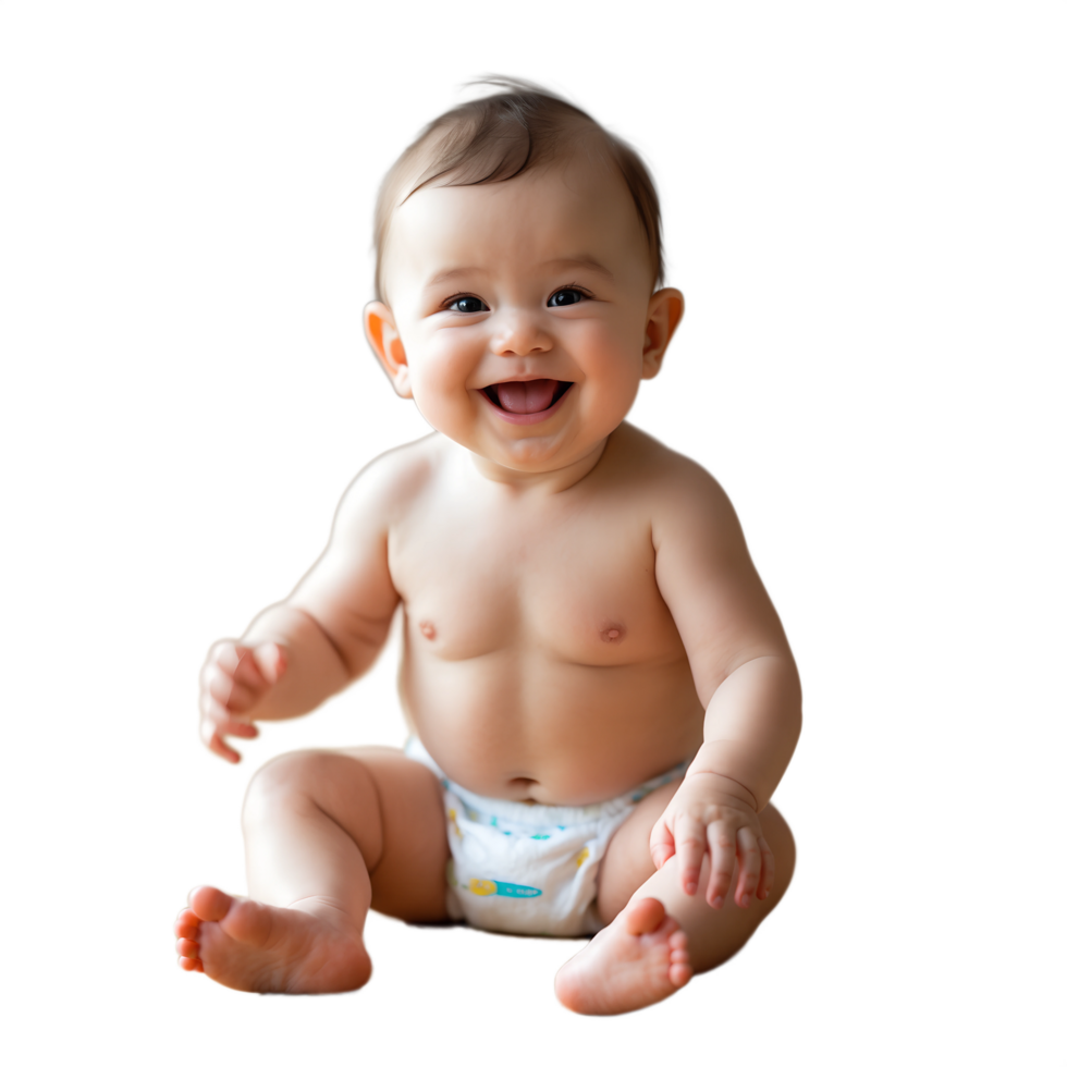 Adorable Infant in Diaper Smiling Perfect for Baby Products png