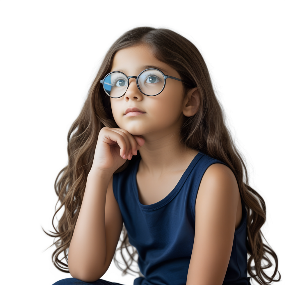 Thoughtful Young Girl with Glasses High Quality Stock Image png