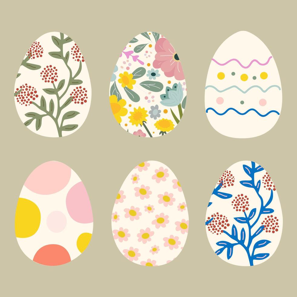 Easter eggs with abstract flowers for print, greeting cards, sticker vector