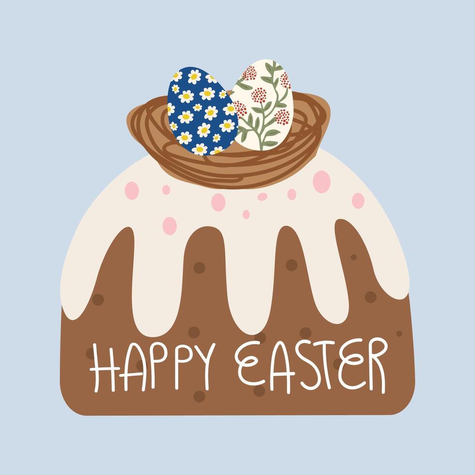Easter cake with glaze, sprinkles and easter eggs for Spring holiday vector