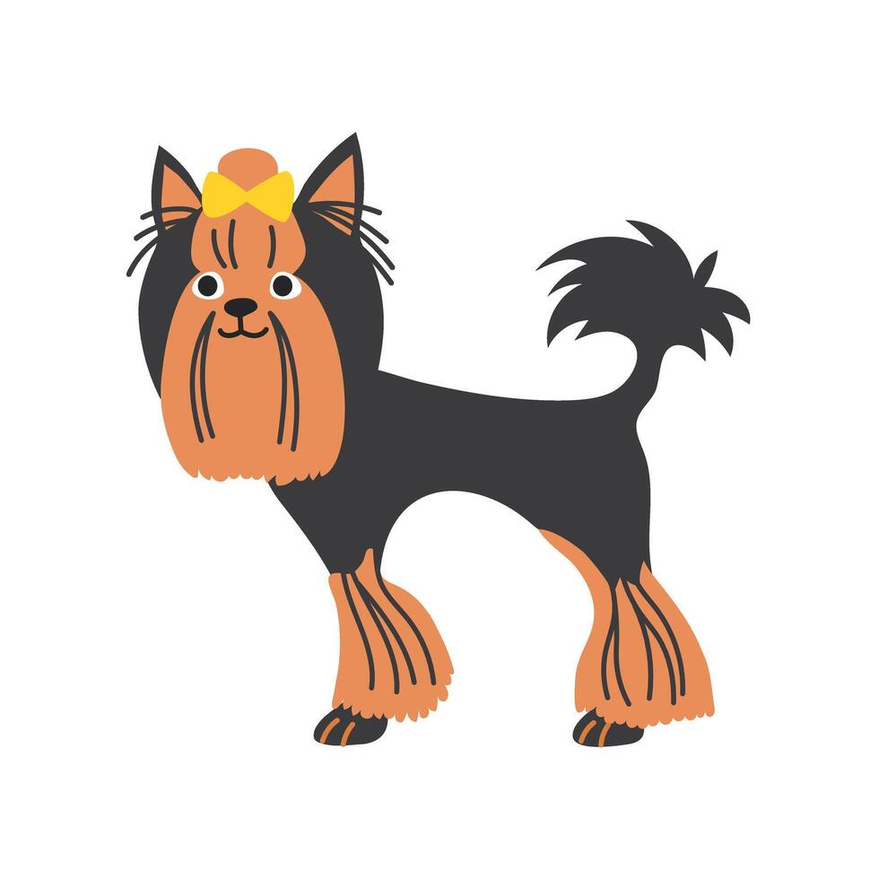 Cute Yorkshire terrier, dog standing. Pet, breed. Isolated flat illustration vector