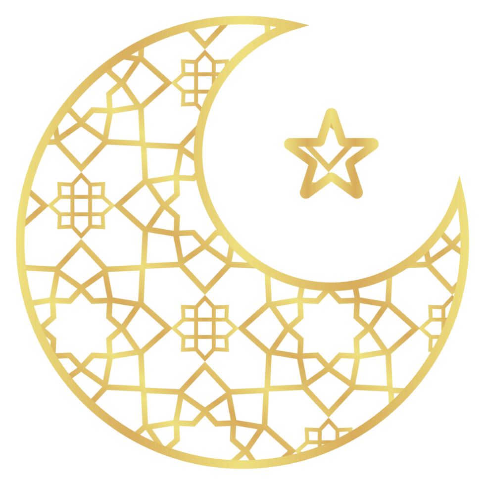 The Big Gold Crescence Star with Gold Gradient Islamic Pattern png