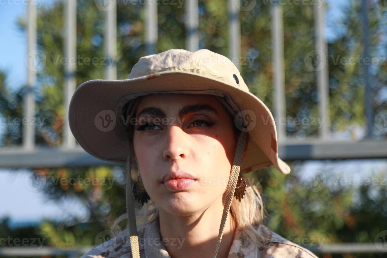Tired And Sad Woman Soldier Resting photo