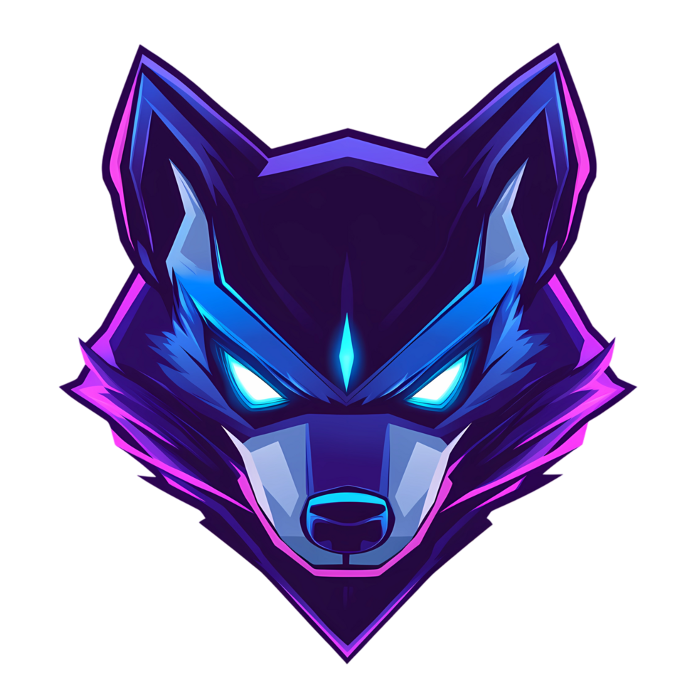 an animated wolf head with glowing eyes on a transparent background png
