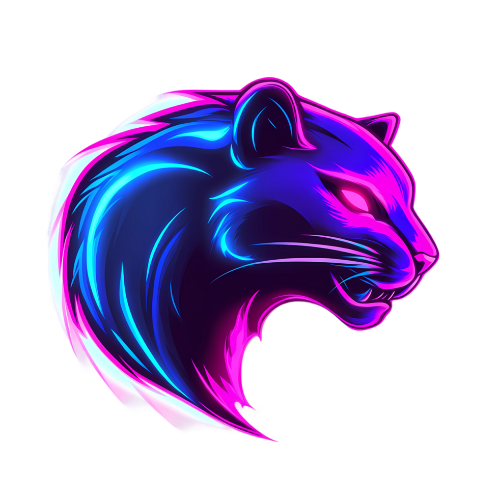 neon blue and pink panther head on transparent background png