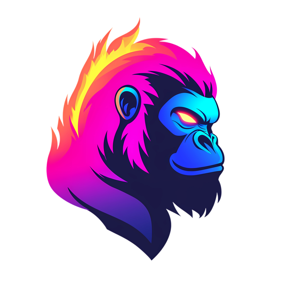 a colorful gorilla head with flames on it png